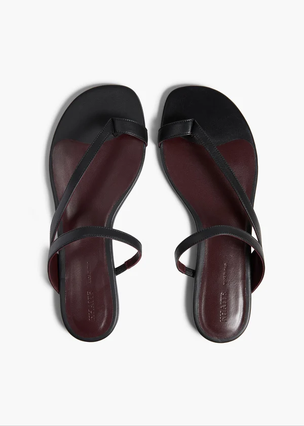 Aimee Flat Sandal in Black Leather BACK VIEW