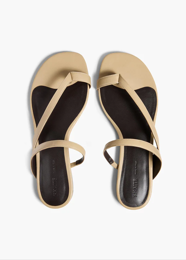 Aimee Flat Sandal in Beige Leather BACK VIEW