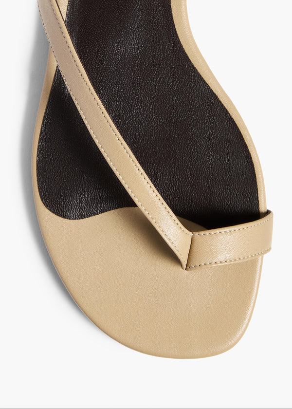Aimee Flat Sandal in Beige Leather OVERHEAD VIEW