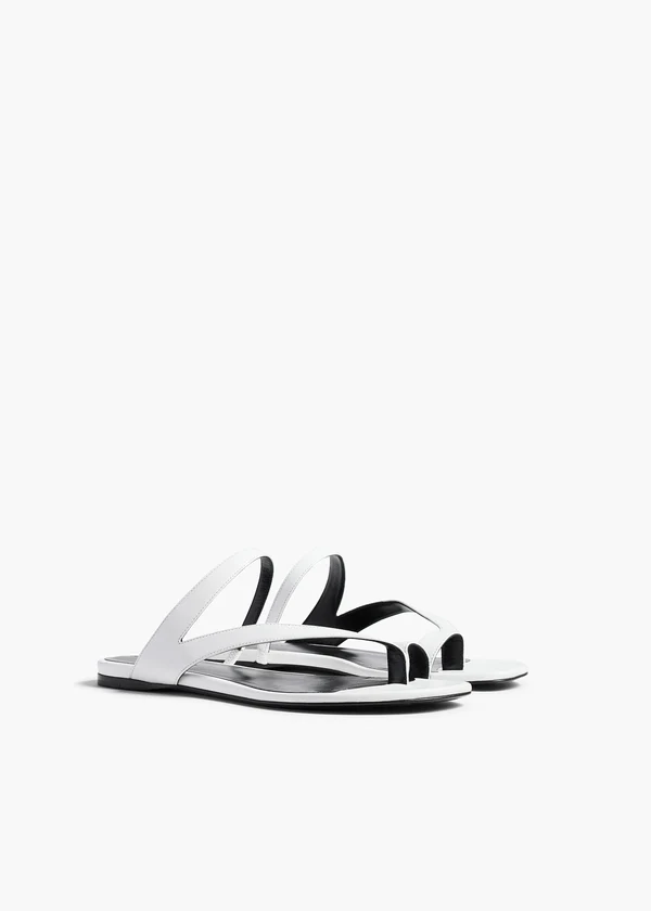 Aimee Flat Sandal in Optic White Leather ANGLED VIEW