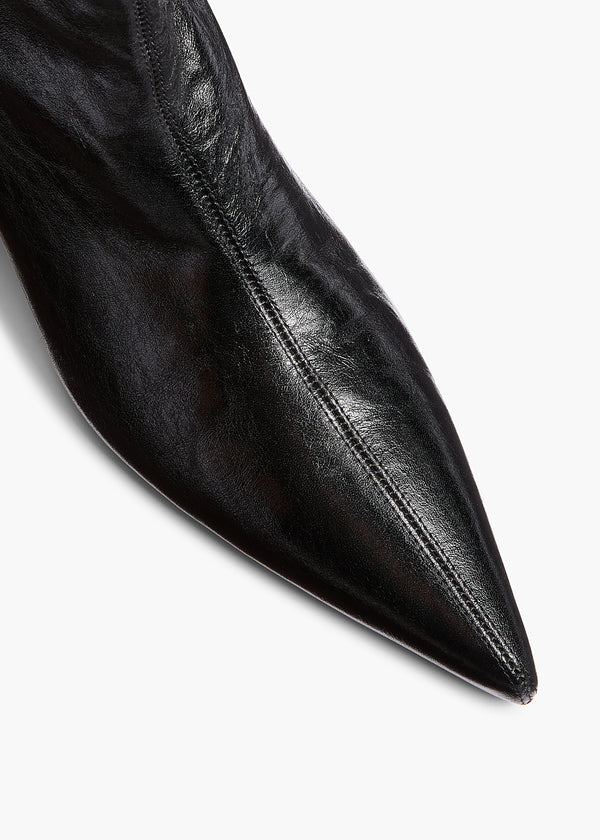 Andee Knee-High Boot in Black Glazed Leather OVERHEAD VIEW