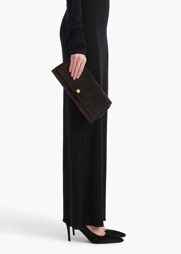 Audrey Clutch in Dark Brown Suede