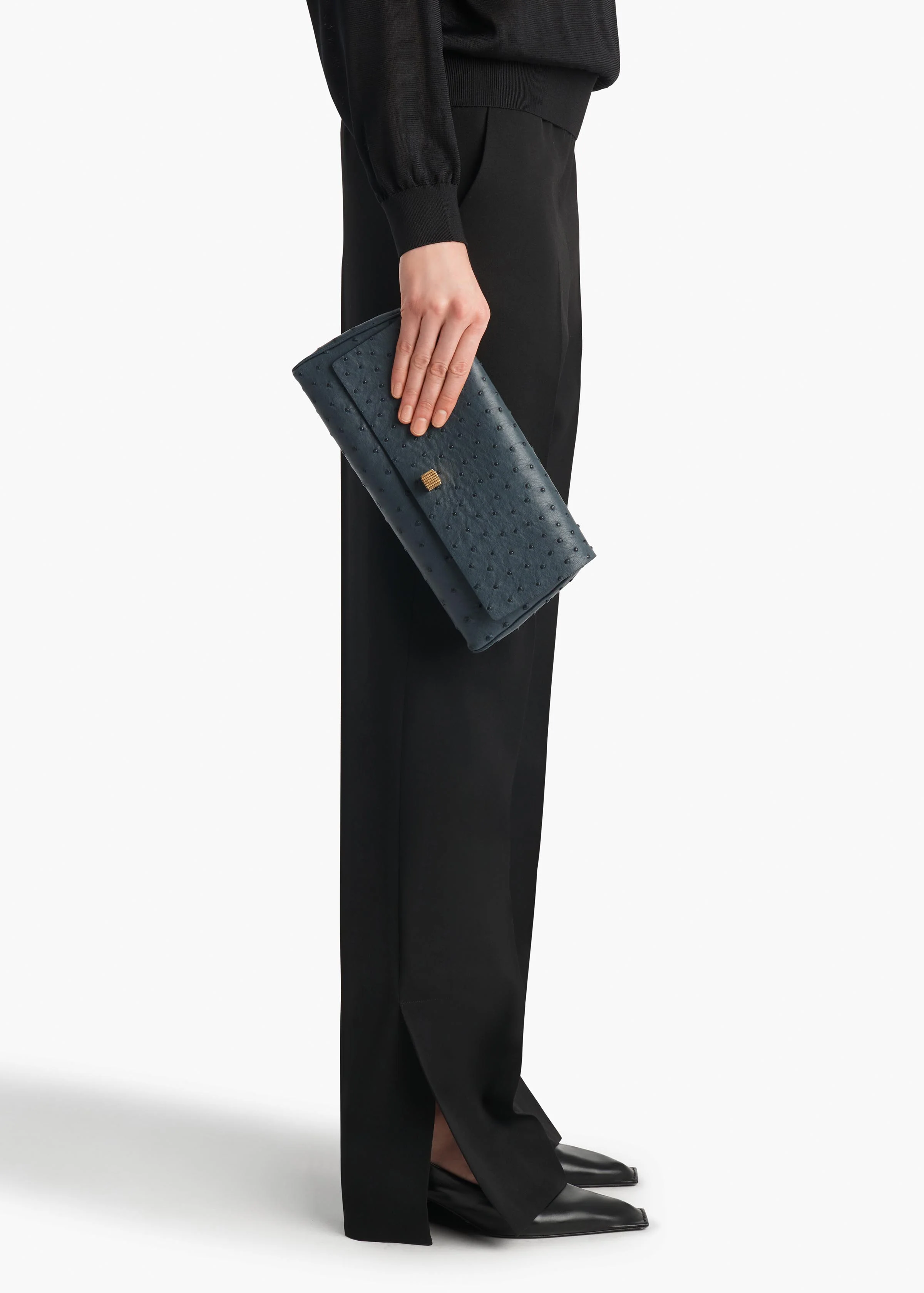 aokiboutique - Audrey Clutch in Midnight Navy Ostrich