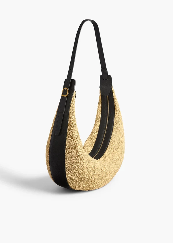 Augustina Hobo in Natural Raffia and Black Leather