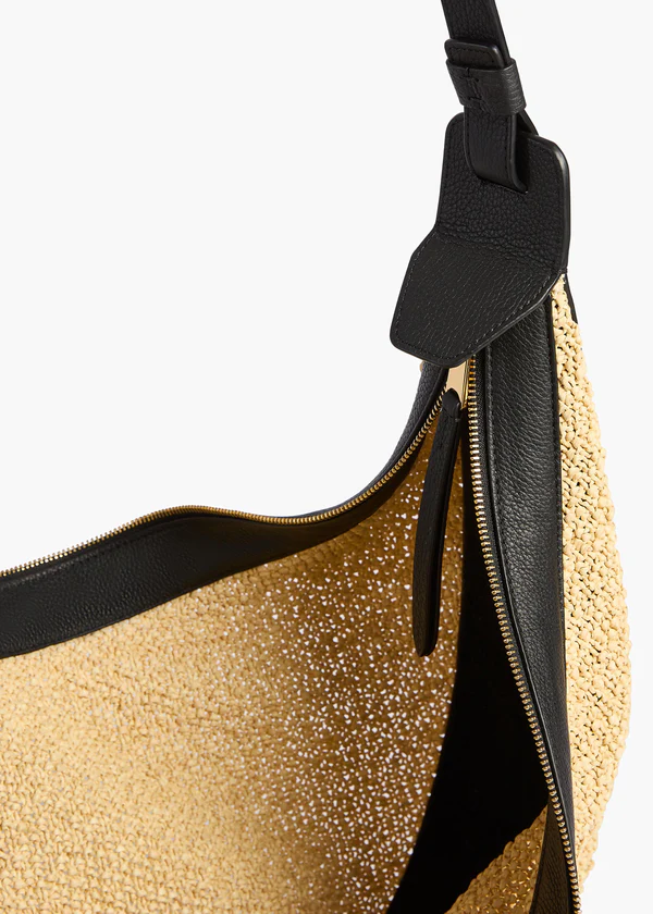 Augustina Hobo in Natural Raffia and Black Leather
