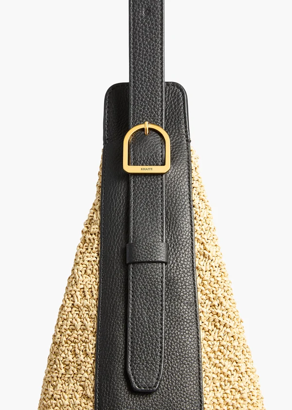 Augustina Hobo in Natural Raffia and Black Leather