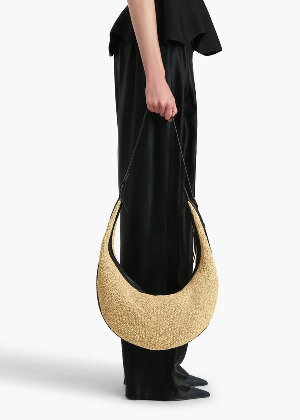 Augustina Hobo in Natural Raffia and Black Leather