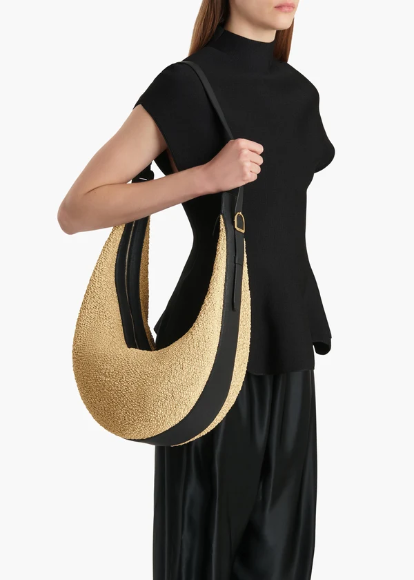 Augustina Hobo in Natural Raffia and Black Leather