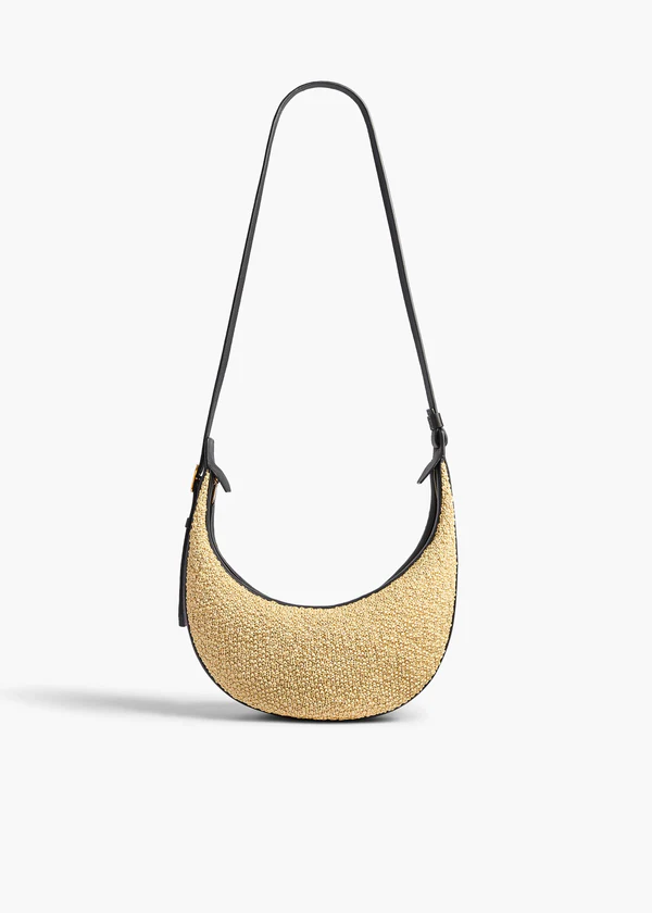 Small Augustina Crossbody Bag in Natural Raffia and Black Leather