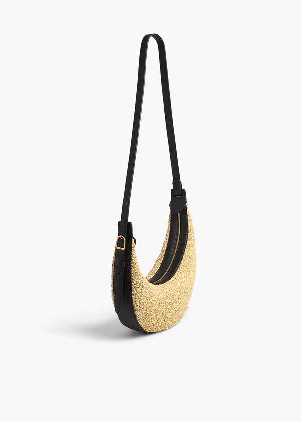 Small Augustina Crossbody Bag in Natural Raffia and Black Leather