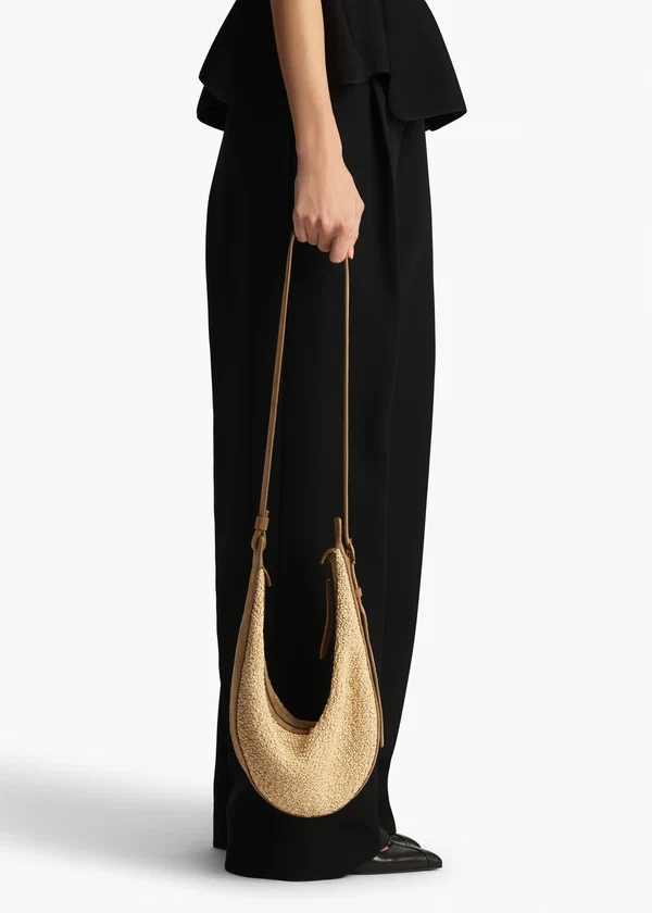 Small Augustina Crossbody Bag in Wheat Suede and Natural Raffia ON FIGURE 2