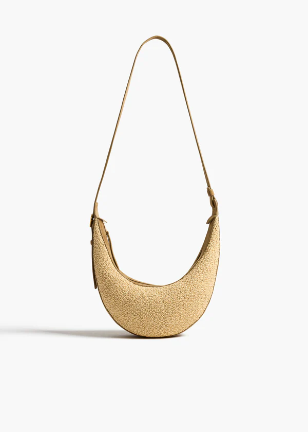Small Augustina Crossbody Bag in Wheat Suede and Natural Raffia FRONT VIEW