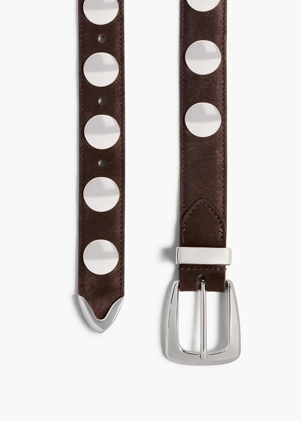 Benny Belt with Studs in Coffee Suede and Silver