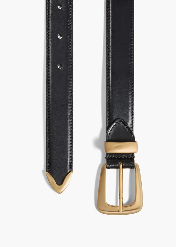 Benny Belt in Black Leather with Gold DETAILED VIEW 1