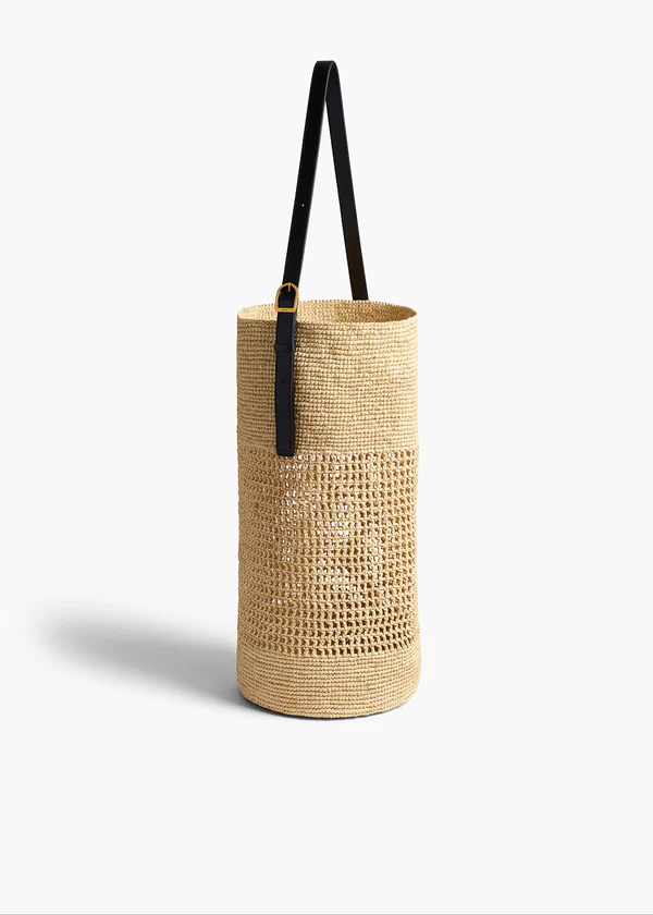 Billie Bucket Tote in Natural Raffia SIDE VIEW