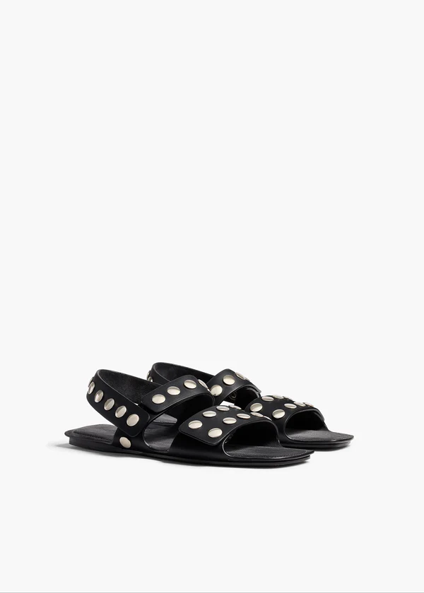  Boden Flat in Black Leather with Silver Studs ANGLED VIEW