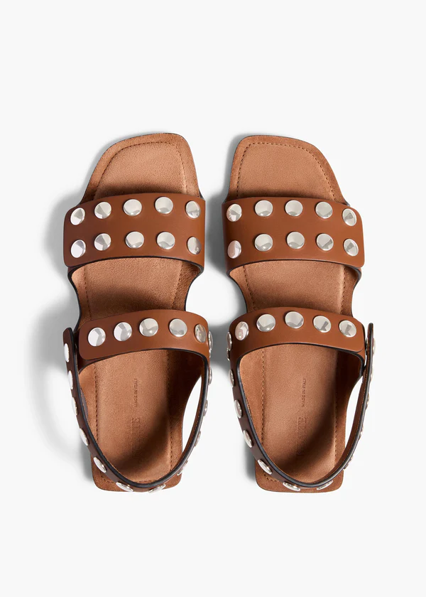  Boden Flat in Dark Tan Leather with Silver Studs OVERHEAD VIEW