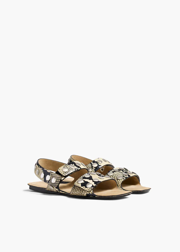  Boden Flat in Natural Python-Embossed Leather Leather with Silver Studs SIDE VIEW