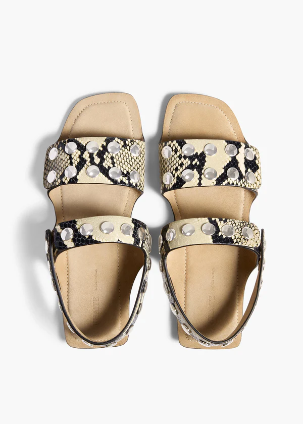  Boden Flat in Natural Python-Embossed Leather Leather with Silver Studs OVERHEAD VIEW