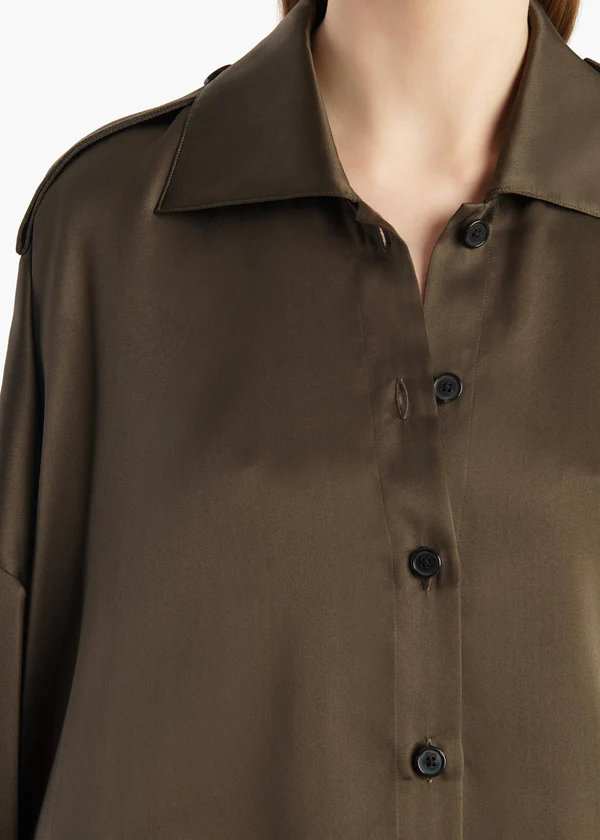 Bodine Top in Dark Olive Silk