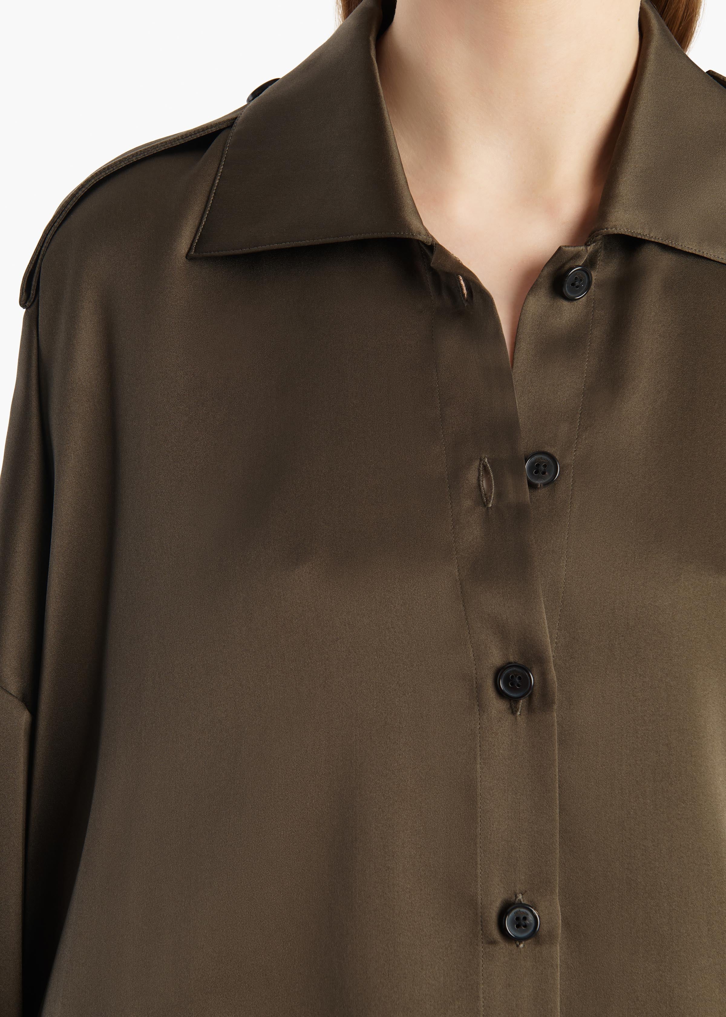 aokiboutique - Bodine Top in Dark Olive Silk