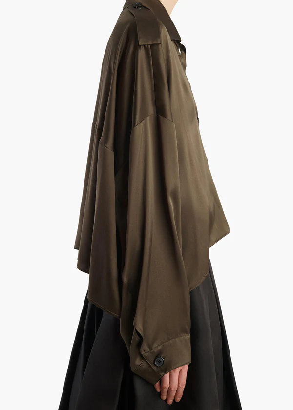 Bodine Top in Dark Olive Silk