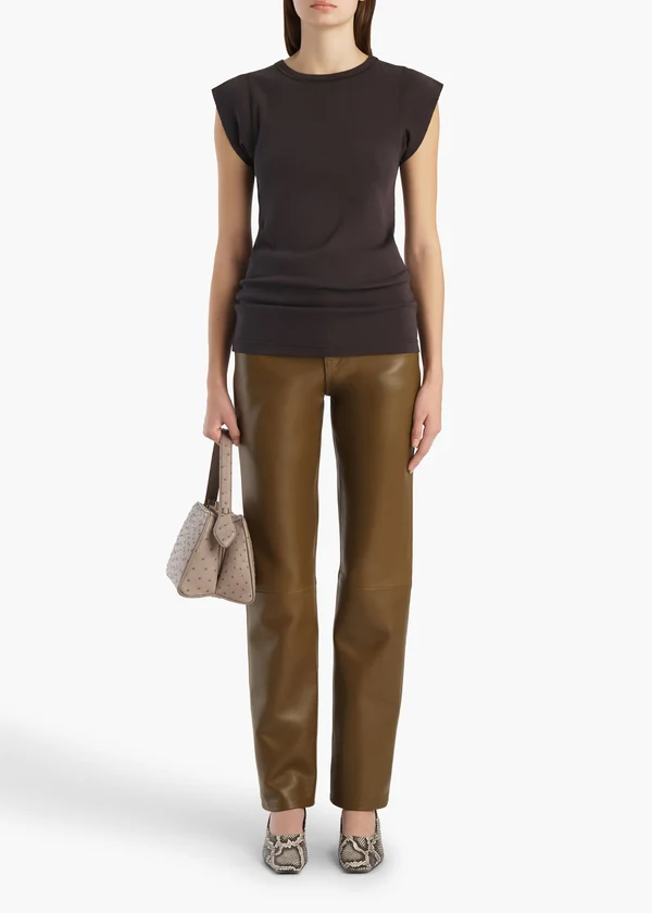 Callum Pant in Dark Olive Leather