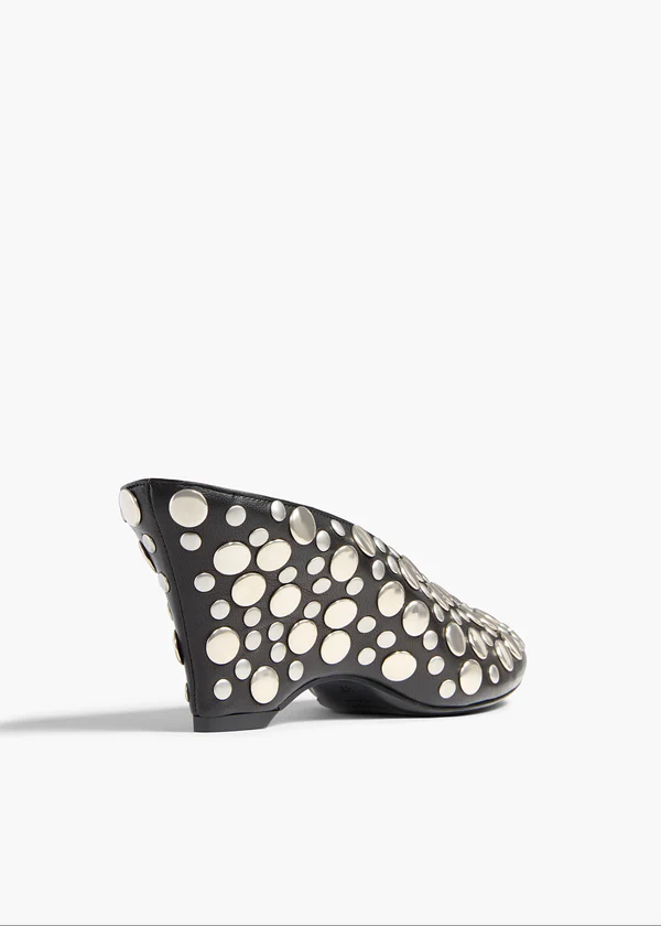 Cloak Mule in Black Leather with Silver Studs BACK VIEW