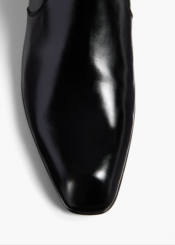 Colt Knee-High Boot in Black Glazed Leather OVERHEAD VIEW