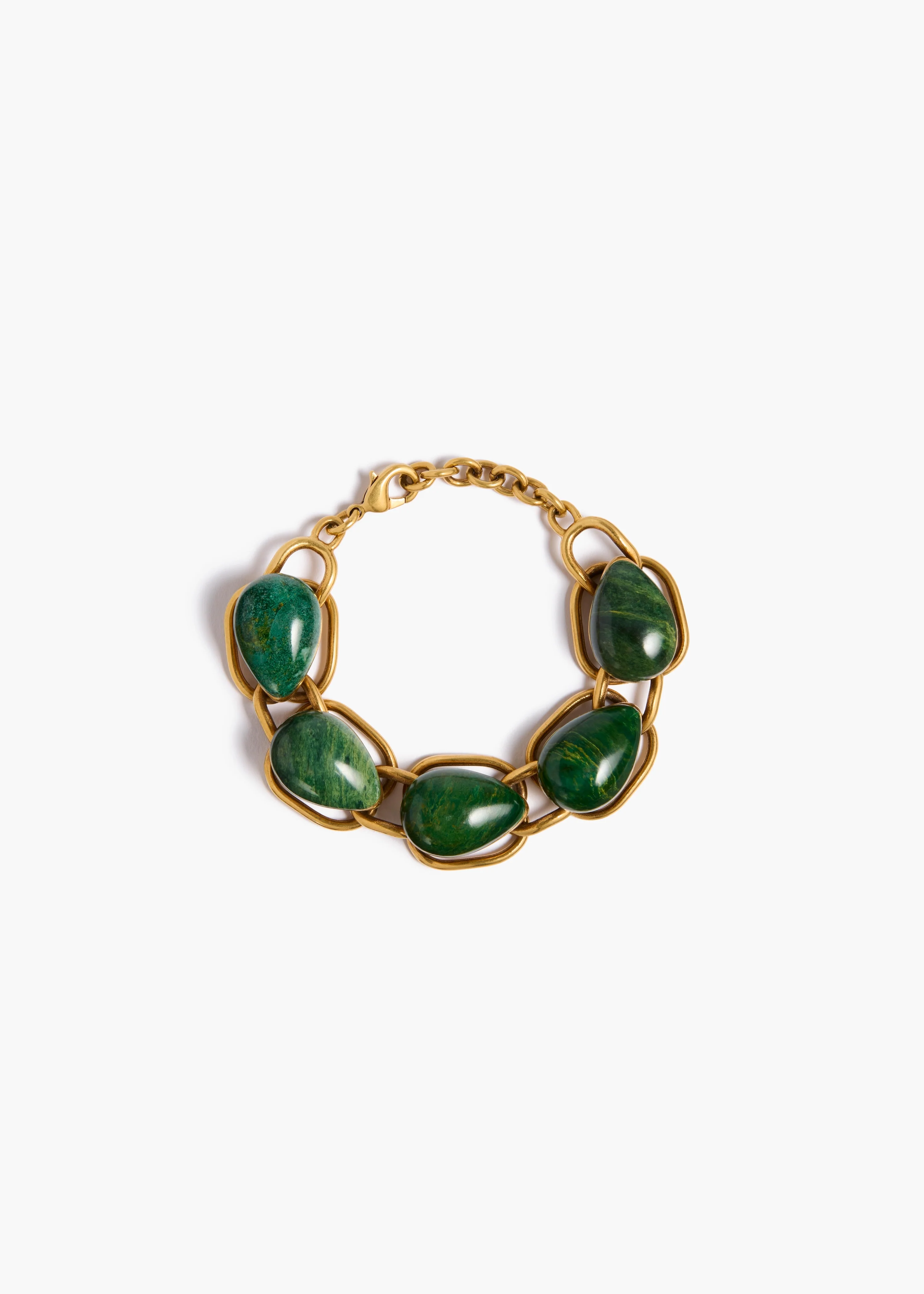 aokiboutique  - Cyclone Stone Bracelet in Antique Gold with Green