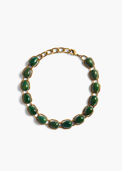 CYCLONE STONE NECKLACE ANTIQUE GOLD GREEN 10212 037 400 A