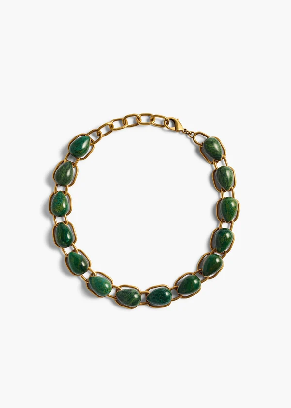 CYCLONE STONE NECKLACE ANTIQUE GOLD GREEN 10212 037 400 A