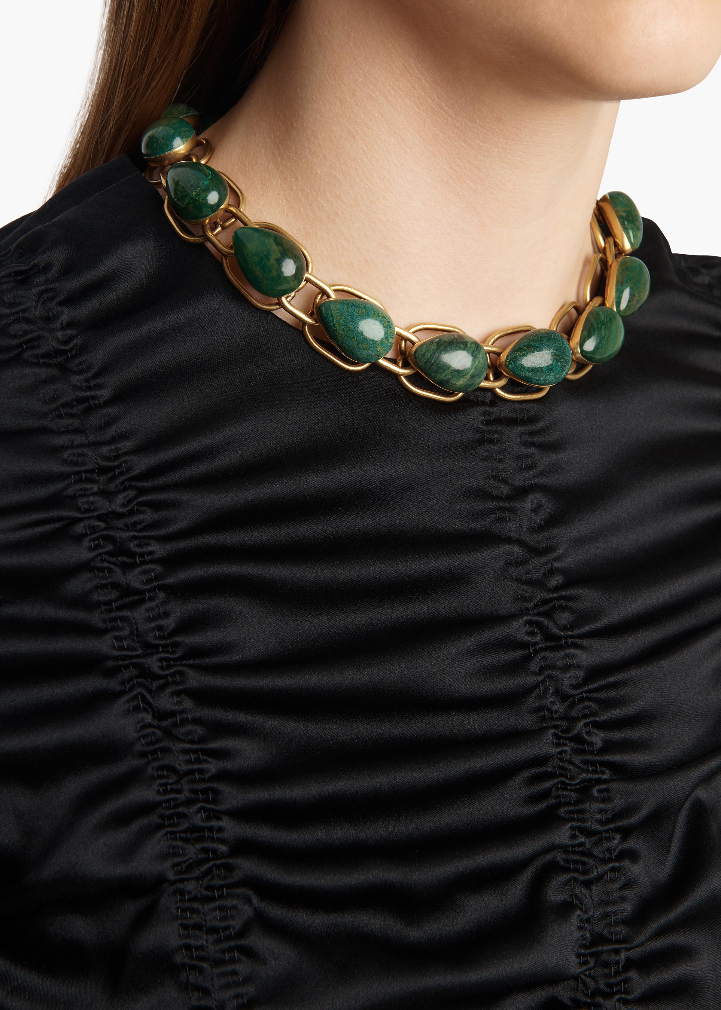 CYCLONE STONE NECKLACE ANTIQUE GOLD GREEN 10212 037 400 F