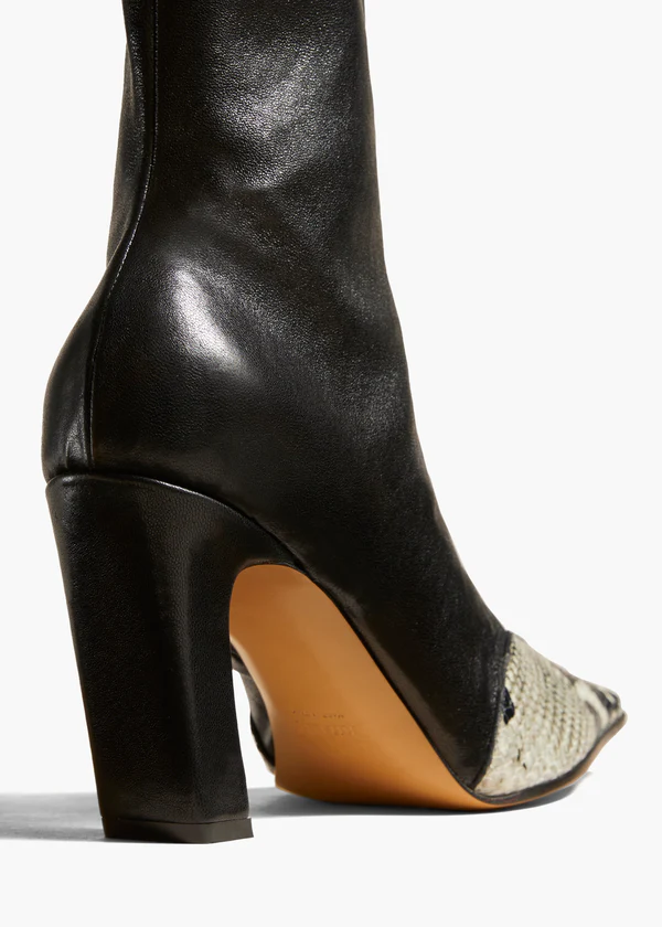 Nevada Stretch High Boot in Black with Natural Python-Embossed Leather