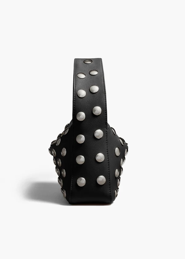 SMALL ELENA HANDBAG IN BLACK PEBBLED LEATHER WITH STUDS SIDE VIEW