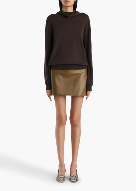 JETT SKIRT DARK OLIVE LEATHER 41161012 429 A STYLED