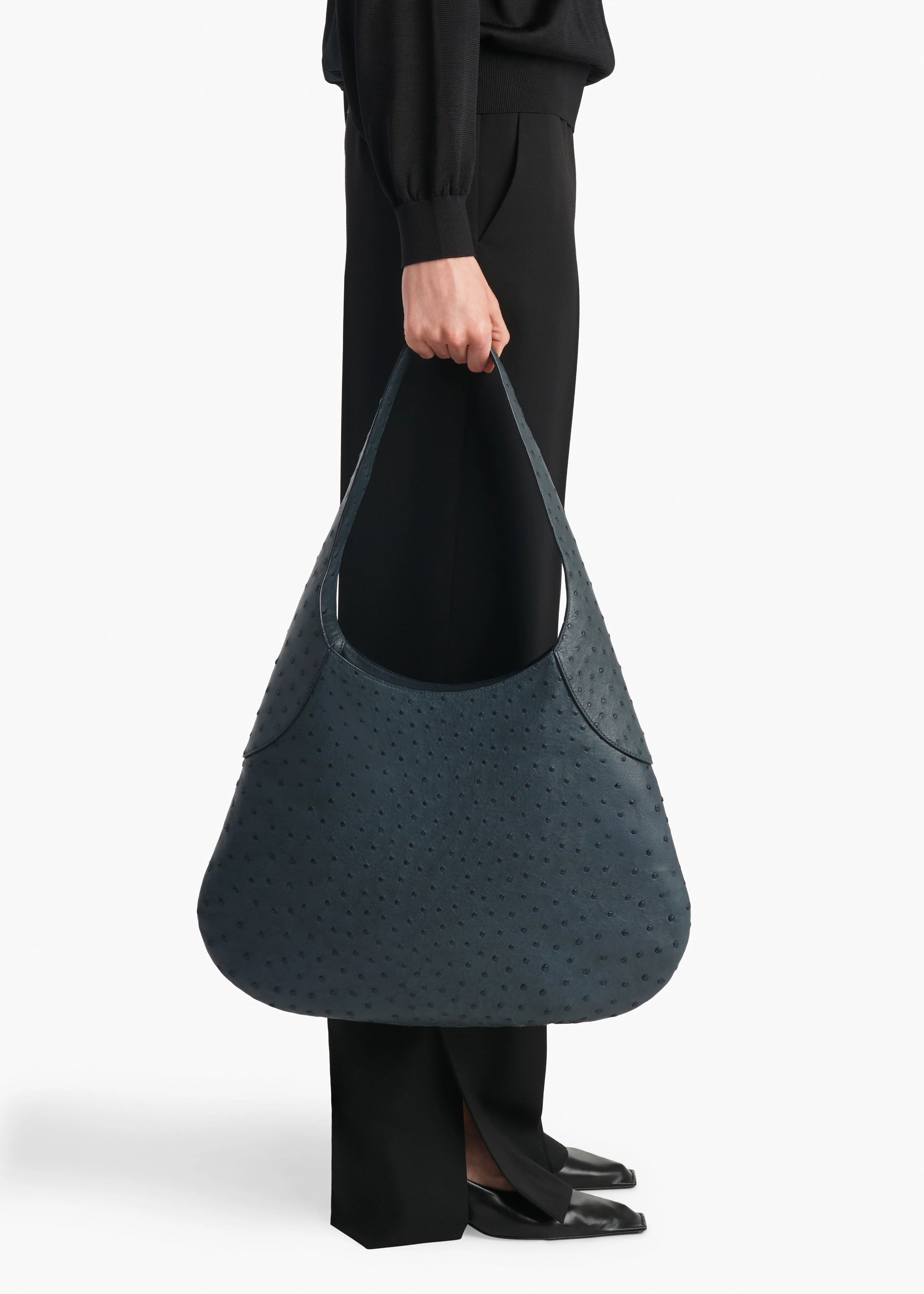 aokiboutique  - Large Joan Hobo in Midnight Navy Ostrich