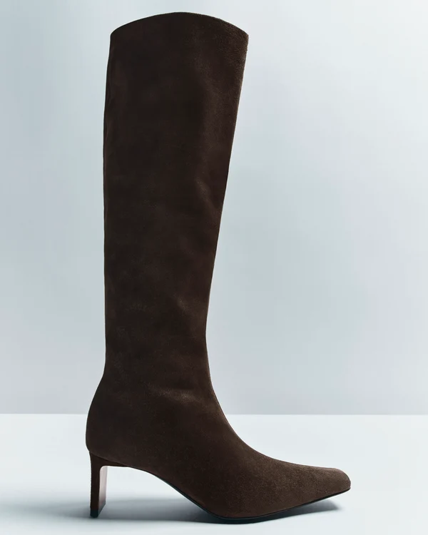 Ona Knee-High Boot in Ebano Suede EDITORIAL IMAGE
