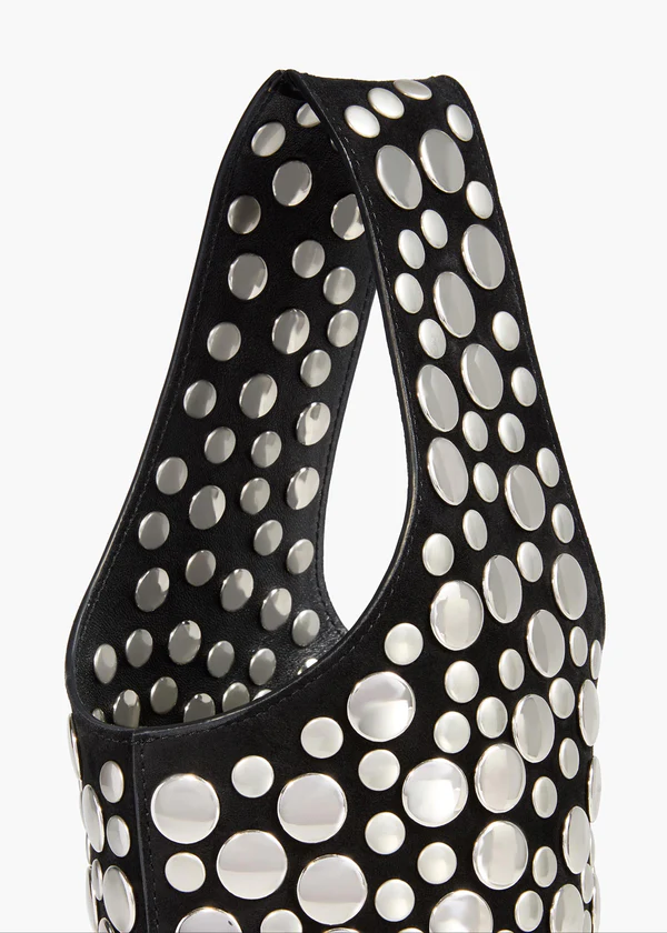 Livia Bag in Black Suede with Silver Studs DETAILED VIEW 1