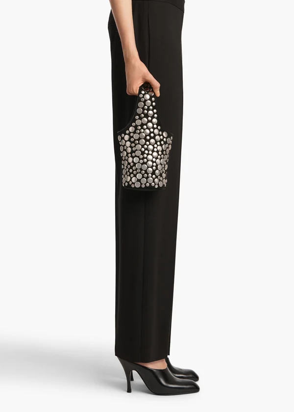 Livia Bag in Black Suede with Silver Studs ON FIGURE