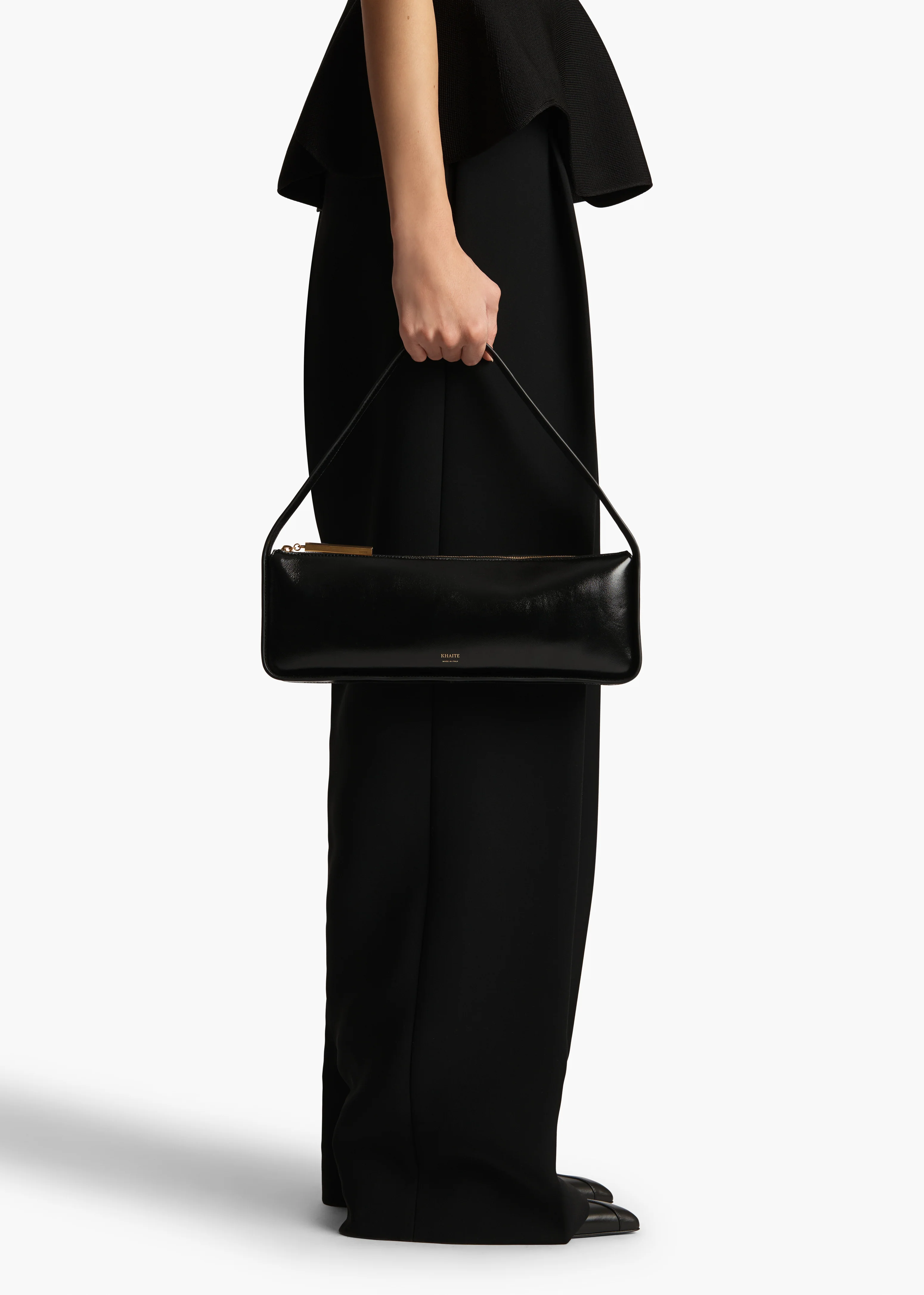  Lori Baguette Bag in Black Crackle Patent Leather STYLED VIEW