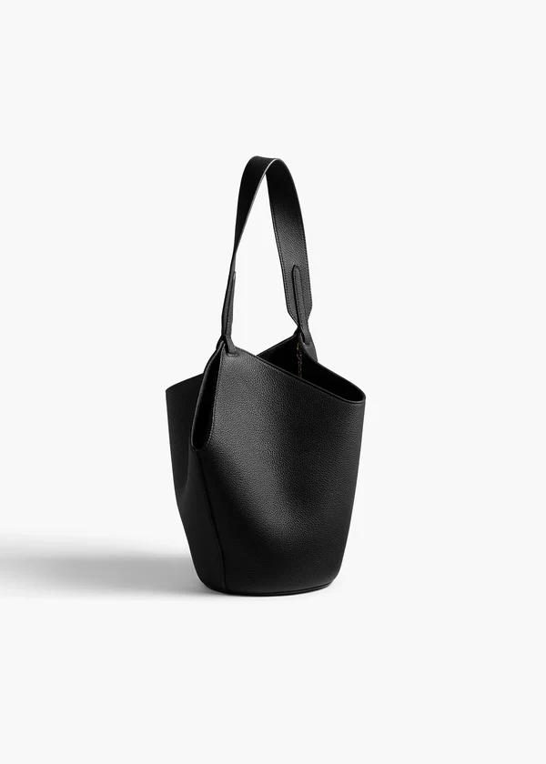 Mini Lotus Tote in Black Pebbled Leather