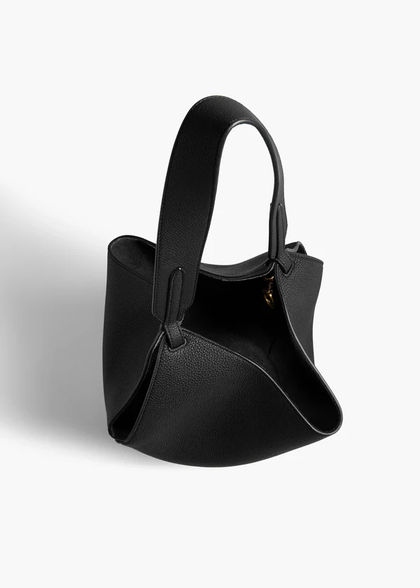 Mini Lotus Tote in Black Pebbled Leather