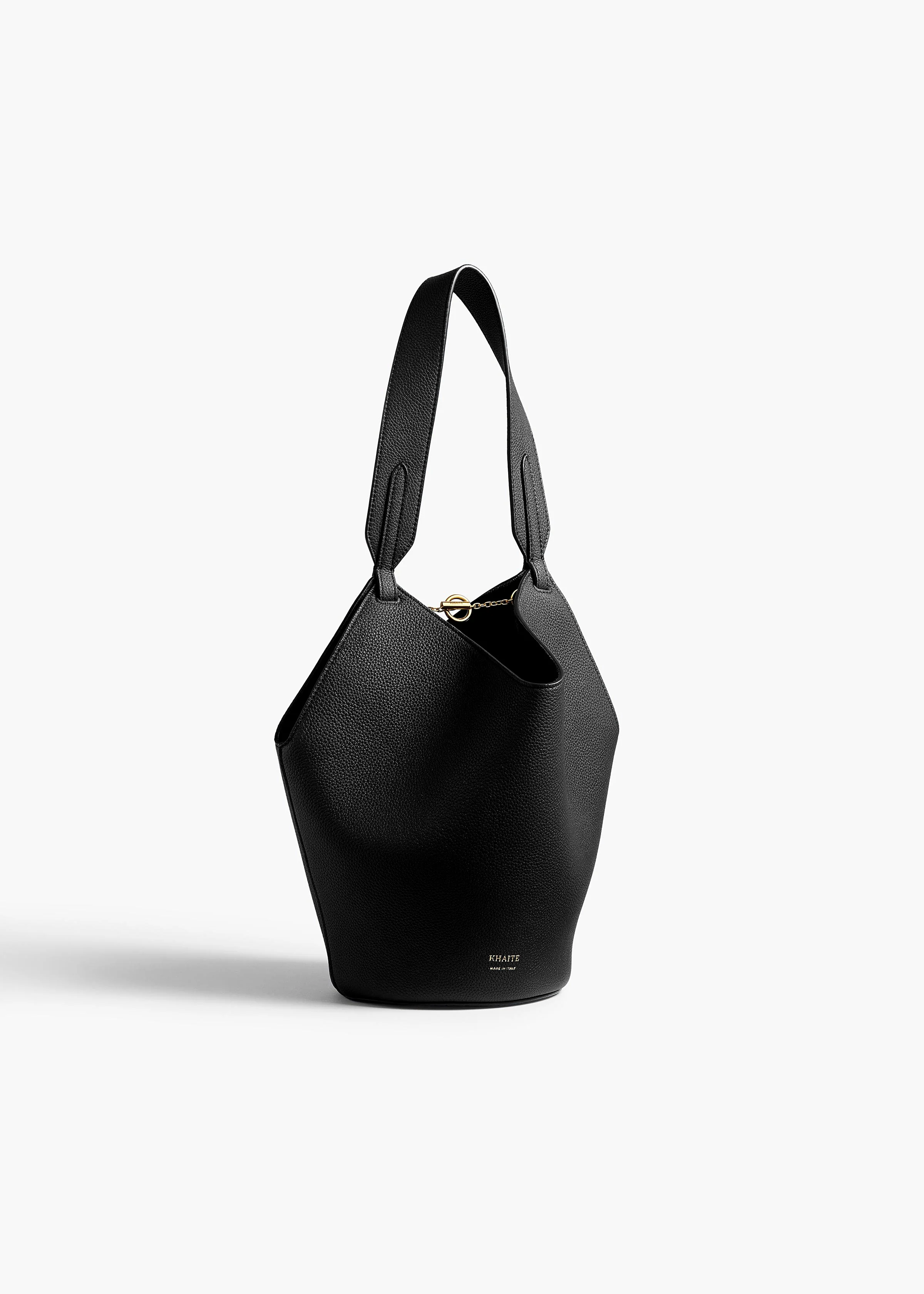 aokiboutique - Mini Lotus Tote in Black Pebbled Leather