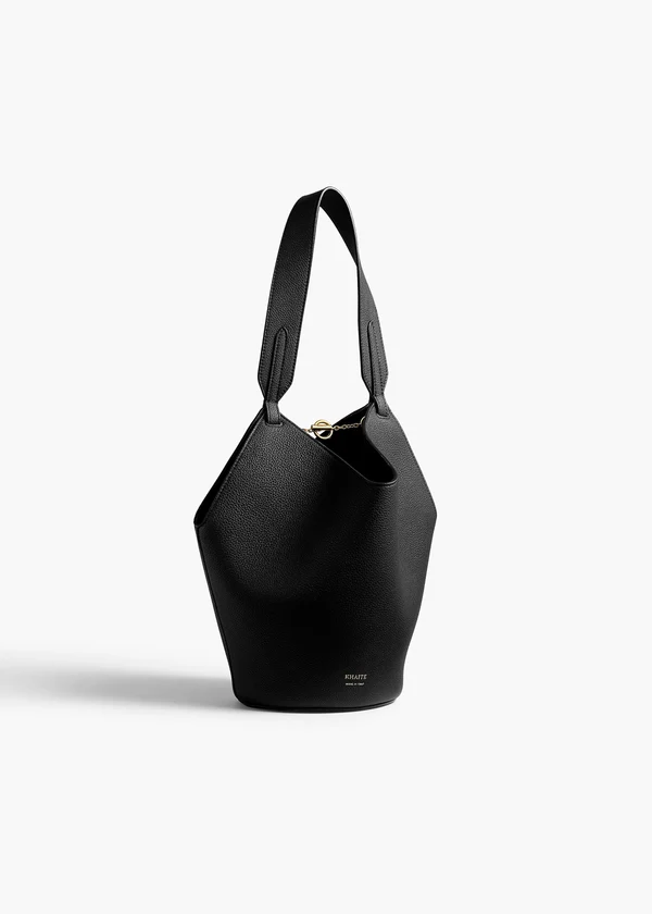 Mini Lotus Tote in Black Pebbled Leather
