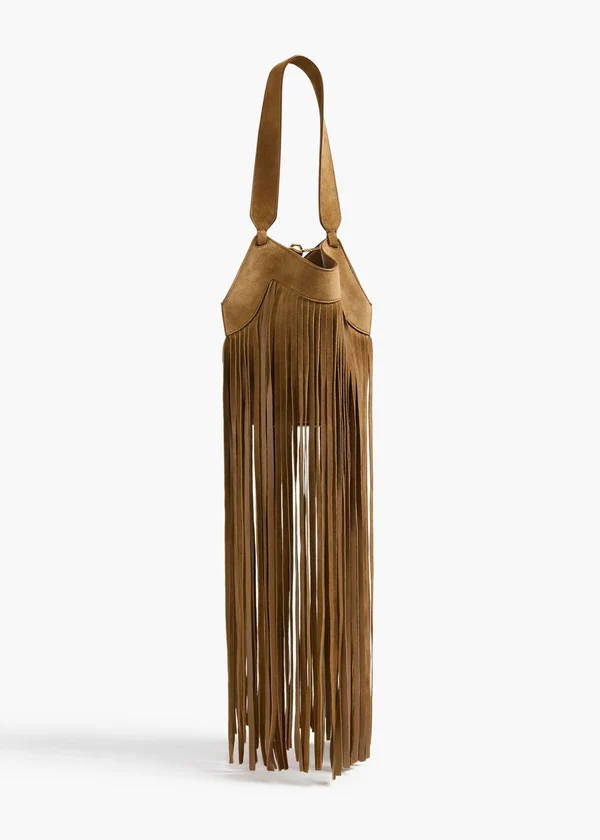 Nano Lotus Fringe Tote in Mud Suede