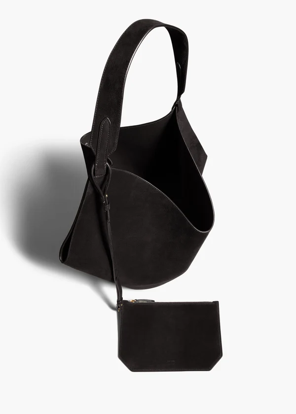 Medium Lotus Tote in Black Suede