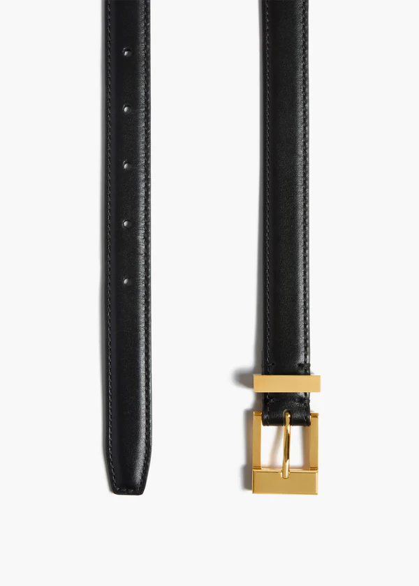 Manhattan Belt in Black Leather with Gold DETAILED VIEW 1