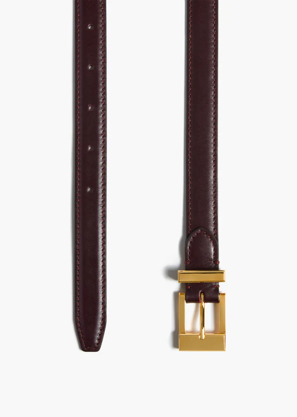 Manhattan Belt in Bordeaux Leather with Gold DETAILED VIEW 1