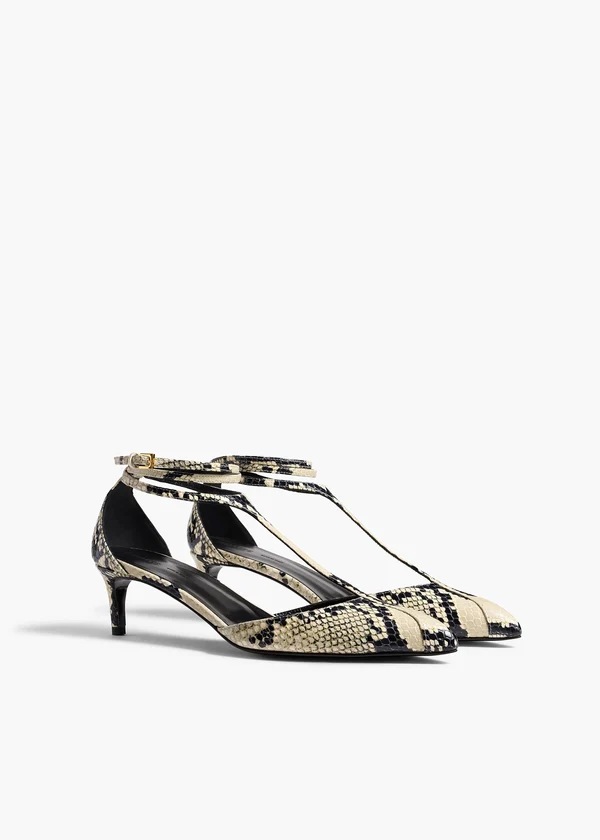 Mia Pump in Natural Python-Embossed Leather ANGLED VIEW